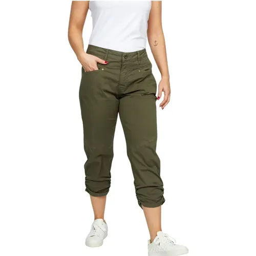 Khaki Hose mit Gerüschtem Saum , Damen, Größe: L - 2-Biz - Modalova