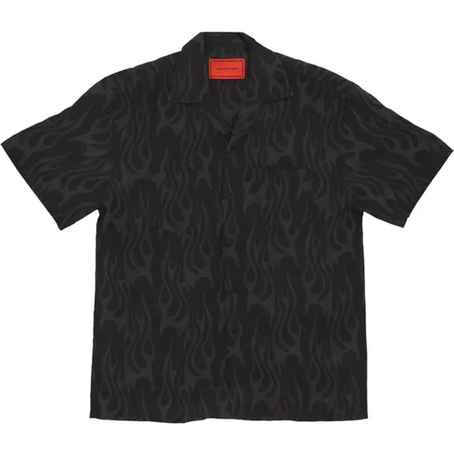 Flames Aop Shirt Schwarz Kurzarm , Herren, Größe: XS - VISION OF SUPER - Modalova