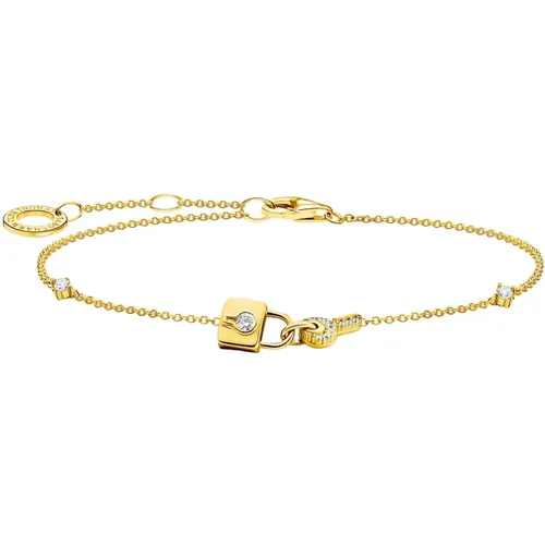 Gold Lock Charm Bracelet with Zirconia , female, Sizes: ONE SIZE - Thomas Sabo - Modalova