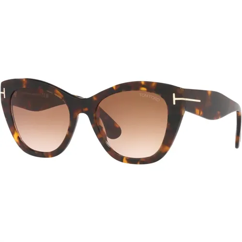 Oval Sunglasses with Dark Havana Frame and Lenses , female, Sizes: 52 MM, 56 MM - Tom Ford - Modalova