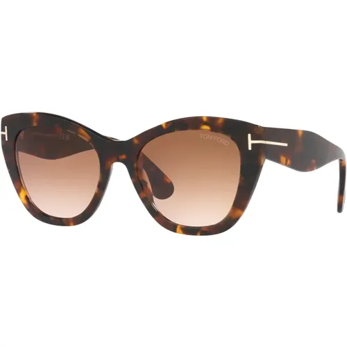 Oval Sunglasses with Dark Havana Frame and Lenses , female, Sizes: 56 MM - Tom Ford - Modalova