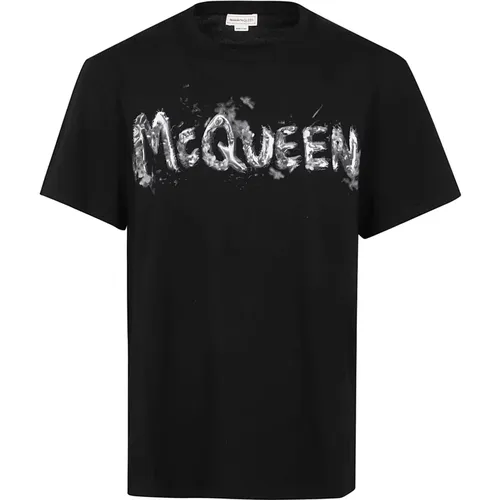 Schwarzes Baumwoll-T-Shirt mit Graffiti-Detail , Herren, Größe: S - alexander mcqueen - Modalova