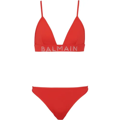 Rhinestoned Dreieck-Bikini , Damen, Größe: XS - Balmain - Modalova