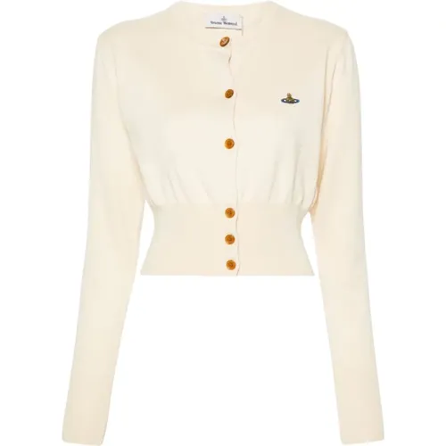 Ivory Orb Logo Cropped Cardigan Sweater , Damen, Größe: M - Vivienne Westwood - Modalova