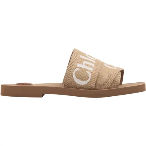 Flat Shoes Woody Desert Beige , female, Sizes: 2 UK, 3 UK - Chloé - Modalova