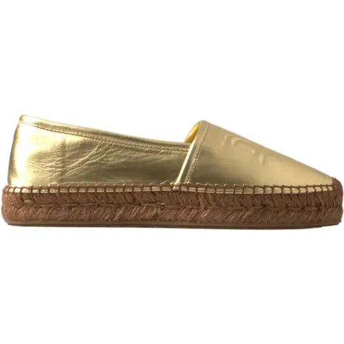 Goldene Leder Loafers Flache Espadrilles Schuhe - Dolce & Gabbana - Modalova