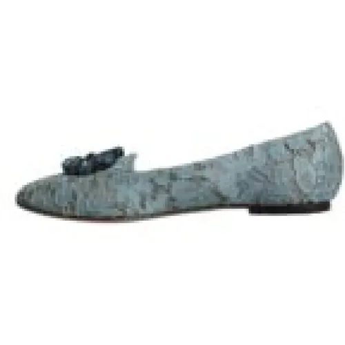 Blaue Spitze Kristall Ballett Flats Loafers Schuhe - Dolce & Gabbana - Modalova