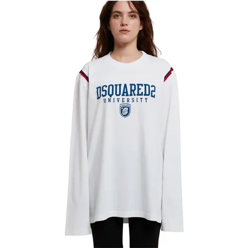 Grafisches Langarm College T-Shirt , Damen, Größe: M - Dsquared2 - Modalova