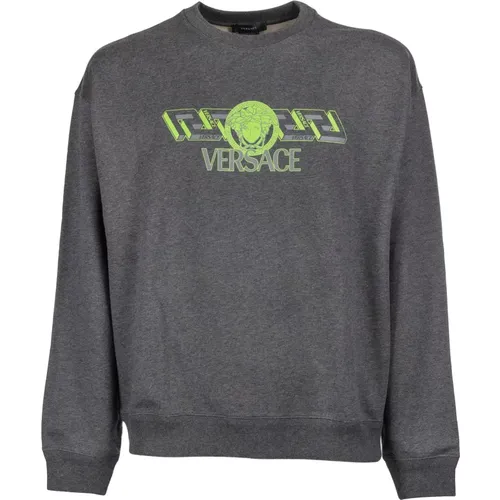Grauer Sweatshirt - Regular Fit - Alle Temperaturen - 100% Baumwolle , Herren, Größe: L - Versace - Modalova