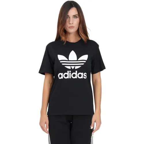 Schwarzes sportliches T-Shirt mit Logo-Print , Damen, Größe: S - adidas Originals - Modalova