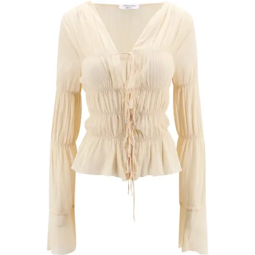Silk Lace V-Neck Shirt , female, Sizes: L, XS, M - Blumarine - Modalova