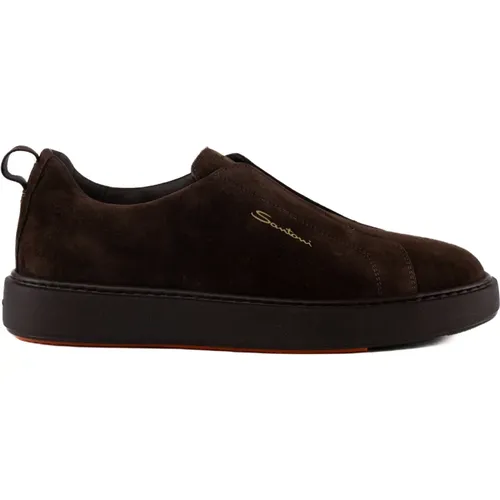 Braune Leder Slip-On Sneakers , Herren, Größe: 40 1/2 EU - Santoni - Modalova