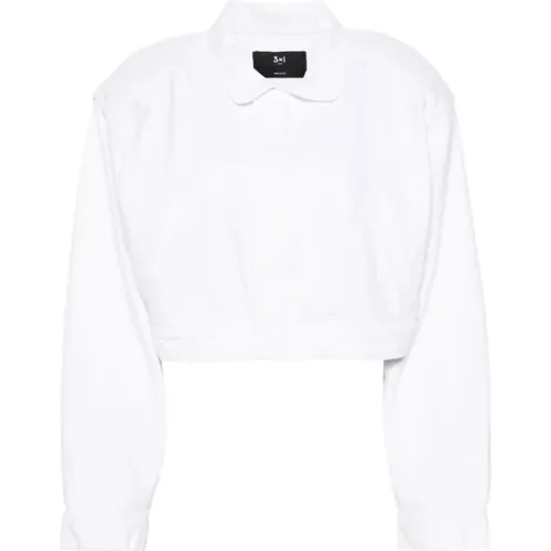 Weiße Denim Cropped Jacke mit Schulterpolstern , Damen, Größe: XS - 3X1 - Modalova