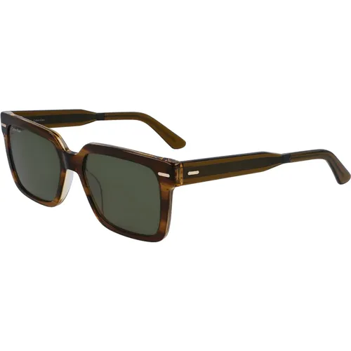 Gestreifte Olive/Grüne Sonnenbrille,Dunkel Havana/Blau Sonnenbrille,Schwarze/Blaue Sonnenbrille - Calvin Klein - Modalova