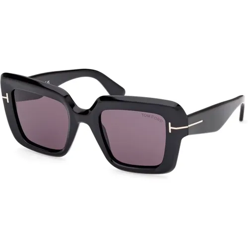 Schwarze Acetat Damen Sonnenbrille - Quadratisch Glänzend Schwarz - Tom Ford - Modalova