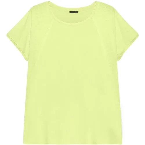 T-Shirt mit Lurex-Bordüren und zwei Stoffen , Damen, Größe: L - Fiorella Rubino - Modalova