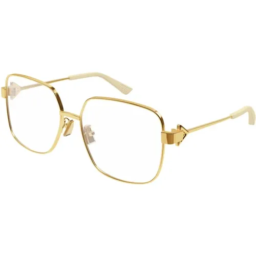 Gold Transparent Metal Frame Glasses , unisex, Sizes: 56 MM - Bottega Veneta - Modalova