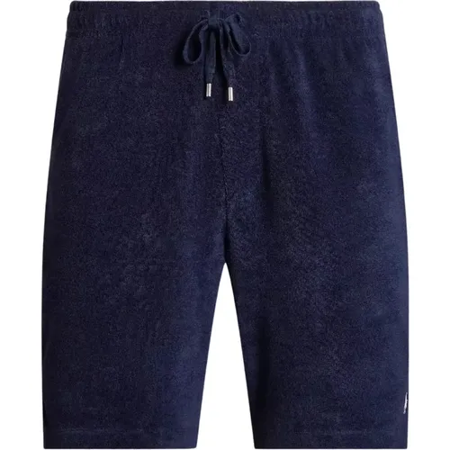 Marineblaue Frottee-Shorts mit Logo , Herren, Größe: S - Ralph Lauren - Modalova