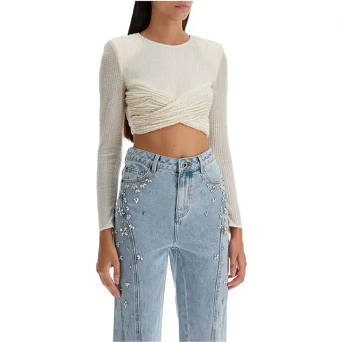 Perlenverzierter Mesh-Crop-Top - Self Portrait - Modalova