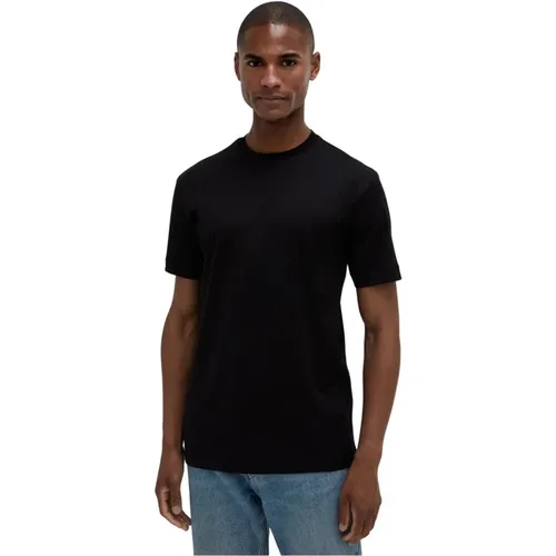 Schwarzes Glänzendes T-Shirt mit Rundhalsausschnitt - Valenza - Modalova