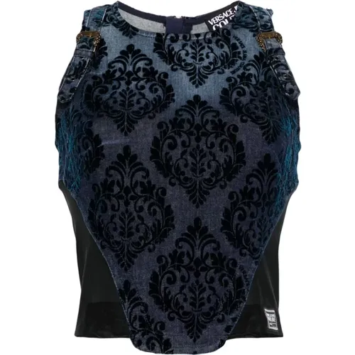 Blaues Top mit Einzigartigem Stil , Damen, Größe: 2XS - Versace Jeans Couture - Modalova