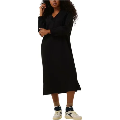 Midi Kleid V-Ausschnitt Dunkelblau , Damen, Größe: M - Penn&Ink N.Y - Modalova