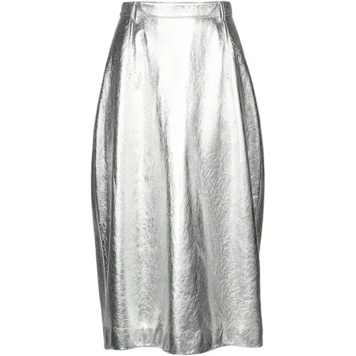 Silver Leather Skirt , female, Sizes: M, S - Balenciaga - Modalova