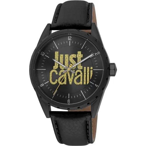 Schwarze Herren Leder Modeuhr - Just Cavalli - Modalova