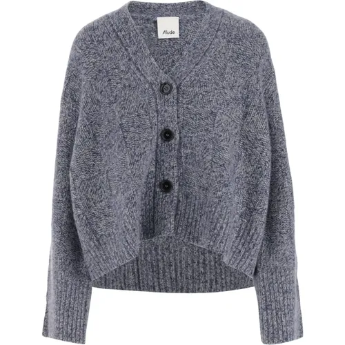 Blauer Kaschmir Seide V-Ausschnitt Cardigan , Damen, Größe: XS - allude - Modalova