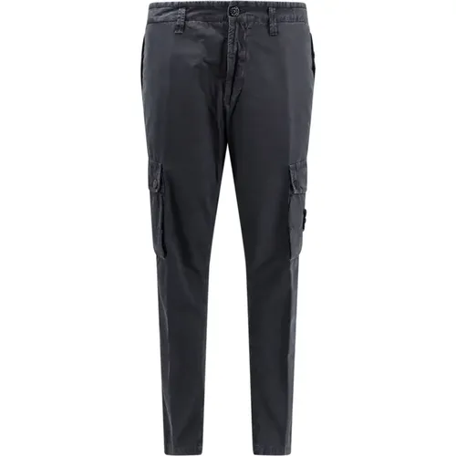 Grey Cotton Trousers with Button and Zip , male, Sizes: W30 - Stone Island - Modalova