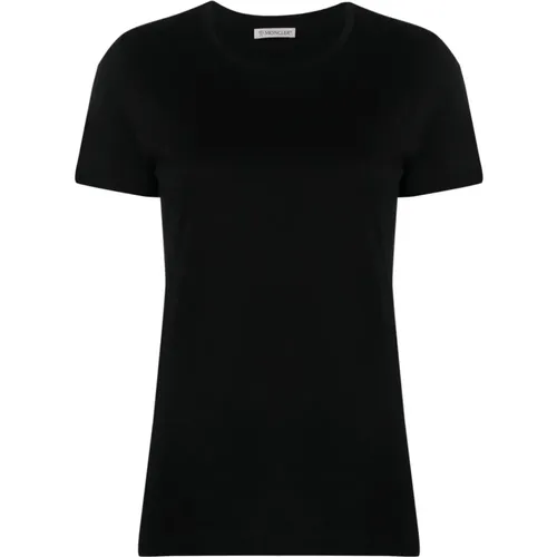 SS T-Shirt Schwarz Baumwolle Lässiger Stil , Damen, Größe: L - Moncler - Modalova