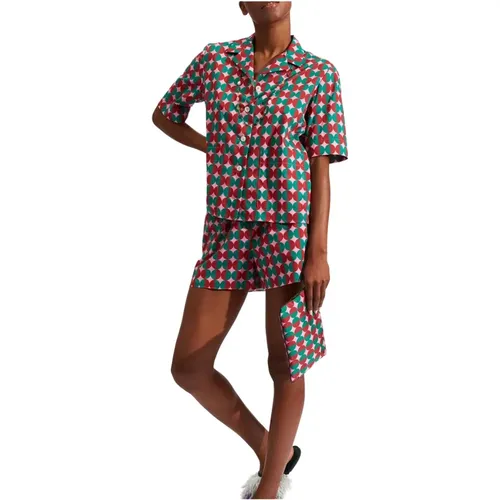 Bequemes Kurzes Pyjama-Set aus Baumwolle , Damen, Größe: S - La DoubleJ - Modalova