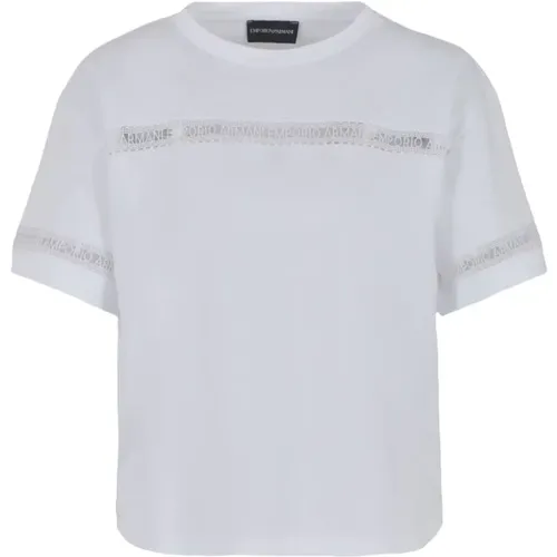 Cotton Logo Embroidered T-shirt , female, Sizes: XL, L, 2XL, S, XS, M - Emporio Armani - Modalova