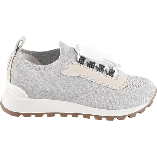 Light Grey Sock-Style Ankle Sneakers , female, Sizes: 6 UK - BRUNELLO CUCINELLI - Modalova