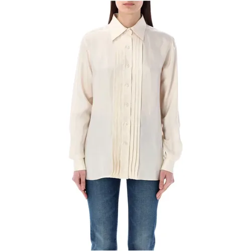 Ecru Silk Twill Plisse Shirt , female, Sizes: XS - Tom Ford - Modalova