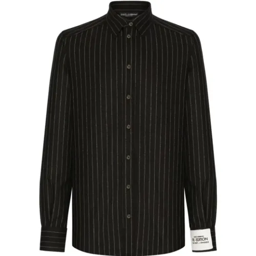 Schwarzes gestreiftes Hemd aus Virgin Wolle - Dolce & Gabbana - Modalova