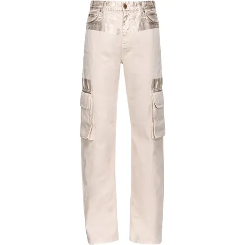 Metallic Cargo Pants with Utility Style Pockets , female, Sizes: W27, W26 - pinko - Modalova