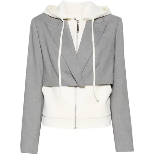 Grey Hooded Double-Breasted Blazer Jacket , female, Sizes: S - Twinset - Modalova