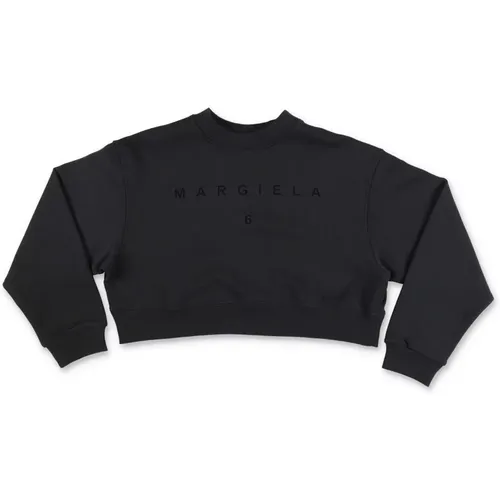 Schwarzer Baumwoll-Crop-Sweatshirt - MM6 Maison Margiela - Modalova