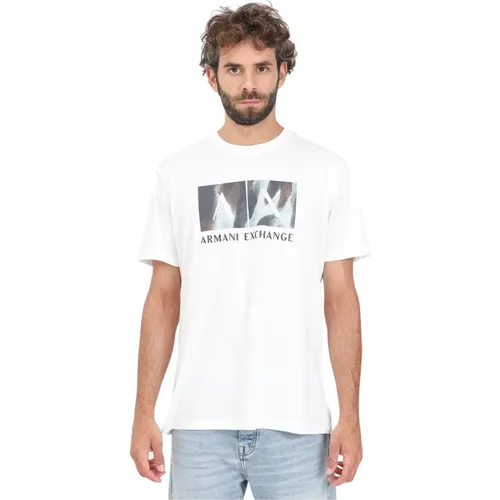 Short Sleeve White T-shirt with Print , male, Sizes: M, S, L, XL - Armani Exchange - Modalova