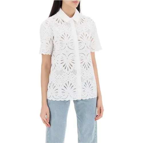 Short-sleeved sangallo lace shirt , female, Sizes: XS, 2XS, 3XS - Self Portrait - Modalova