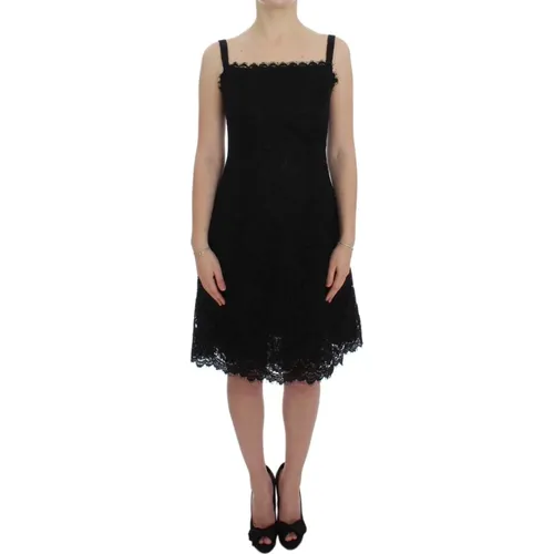 Schwarzes Blumen Spitzen Shift Kleid - Dolce & Gabbana - Modalova