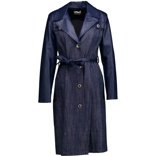 Stylish Denim Trenchcoat with Leather Details , female, Sizes: M - RINASCIMENTO - Modalova