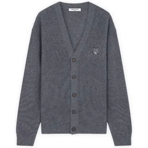 Gerippter Cardigan mit tonalem Logodetail , Herren, Größe: XL - Maison Kitsuné - Modalova