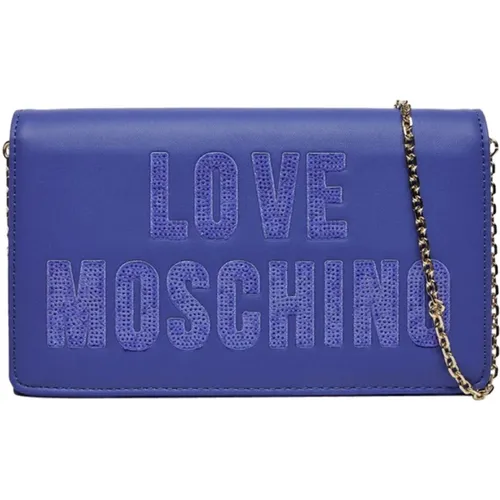 Blaue Pailletten-Schultertasche , Damen, Größe: ONE Size - Love Moschino - Modalova
