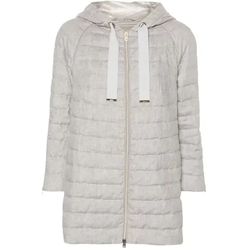 Quilted Linen Hooded Coat , female, Sizes: L - Herno - Modalova