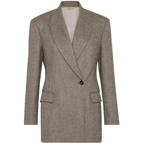 Erdbrauner Herringbone-Blazer - BRUNELLO CUCINELLI - Modalova