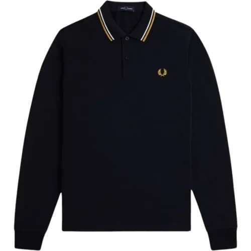 Langarm-Poloshirt mit gestreiftem Saum , Herren, Größe: S - Fred Perry - Modalova