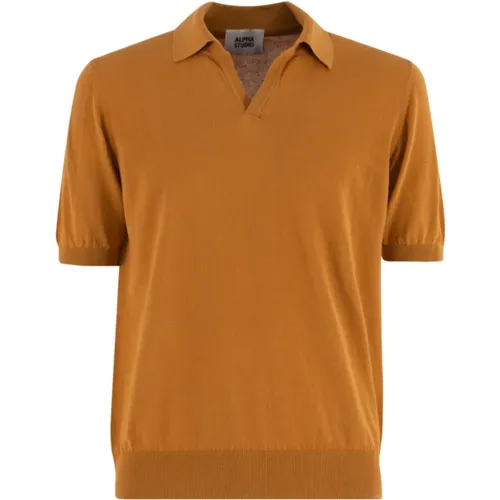 V-neck Polo Shirt in Honey Color , male, Sizes: 2XL, M, XL, L - Alpha Studio - Modalova