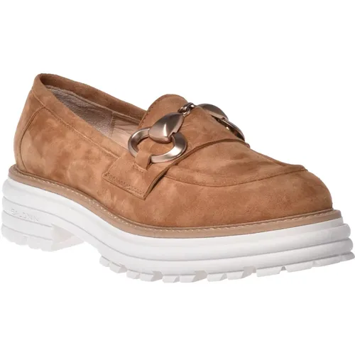 Tan suede loafer , Damen, Größe: 39 EU - Baldinini - Modalova